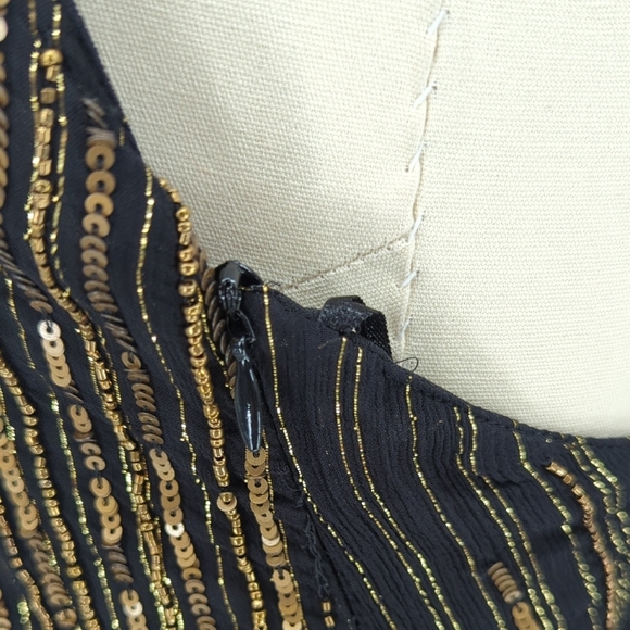 01416 Zara Striped Sequins Midi Dress Black Gold Size Medium party flapper glam - Picture 5 of 10